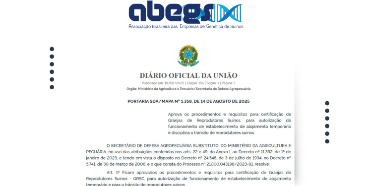 MAPA atualiza norma que rege as Granjas de Reprodutores Suínos Certificadas